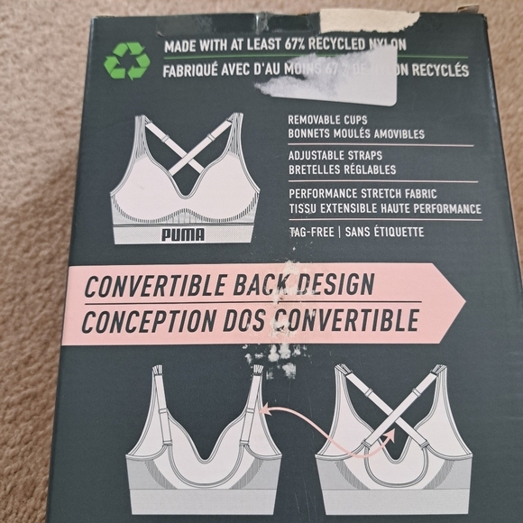 New! Puma 2 pack Seamless Sports Bras Medium Grey Black Convertible NWT - Picture 9 of 13